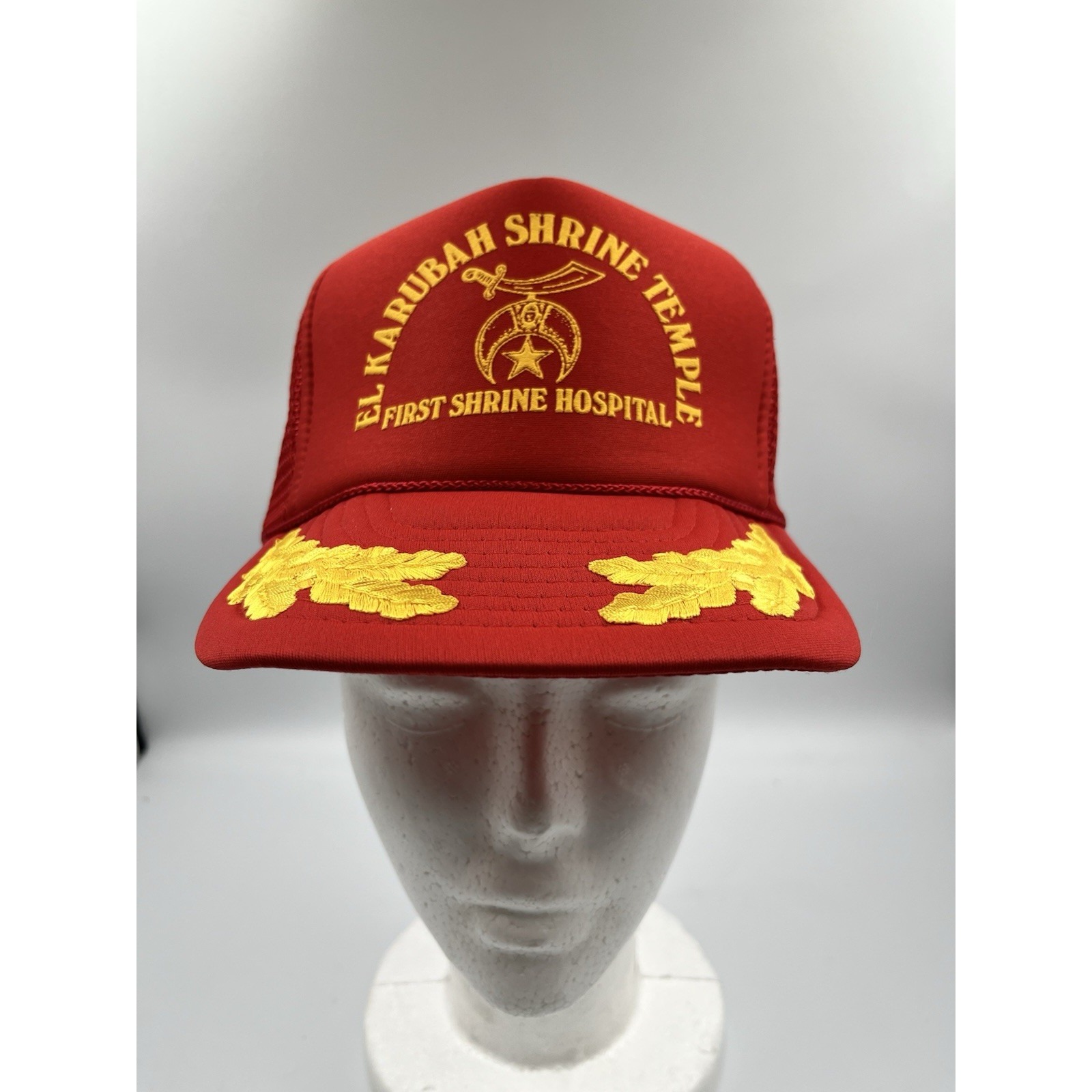 Vintage El Karubah Temple Shriners Shreveport Red Nissin Trucker Hat Snapback